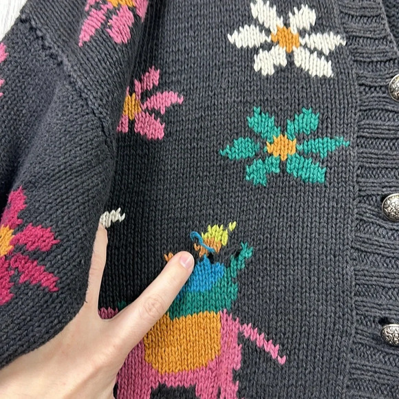 Express Sweater Small Vintage Floral Cardigan Cotton Grandmacore 90s Horse Knit - Picture 4 of 6